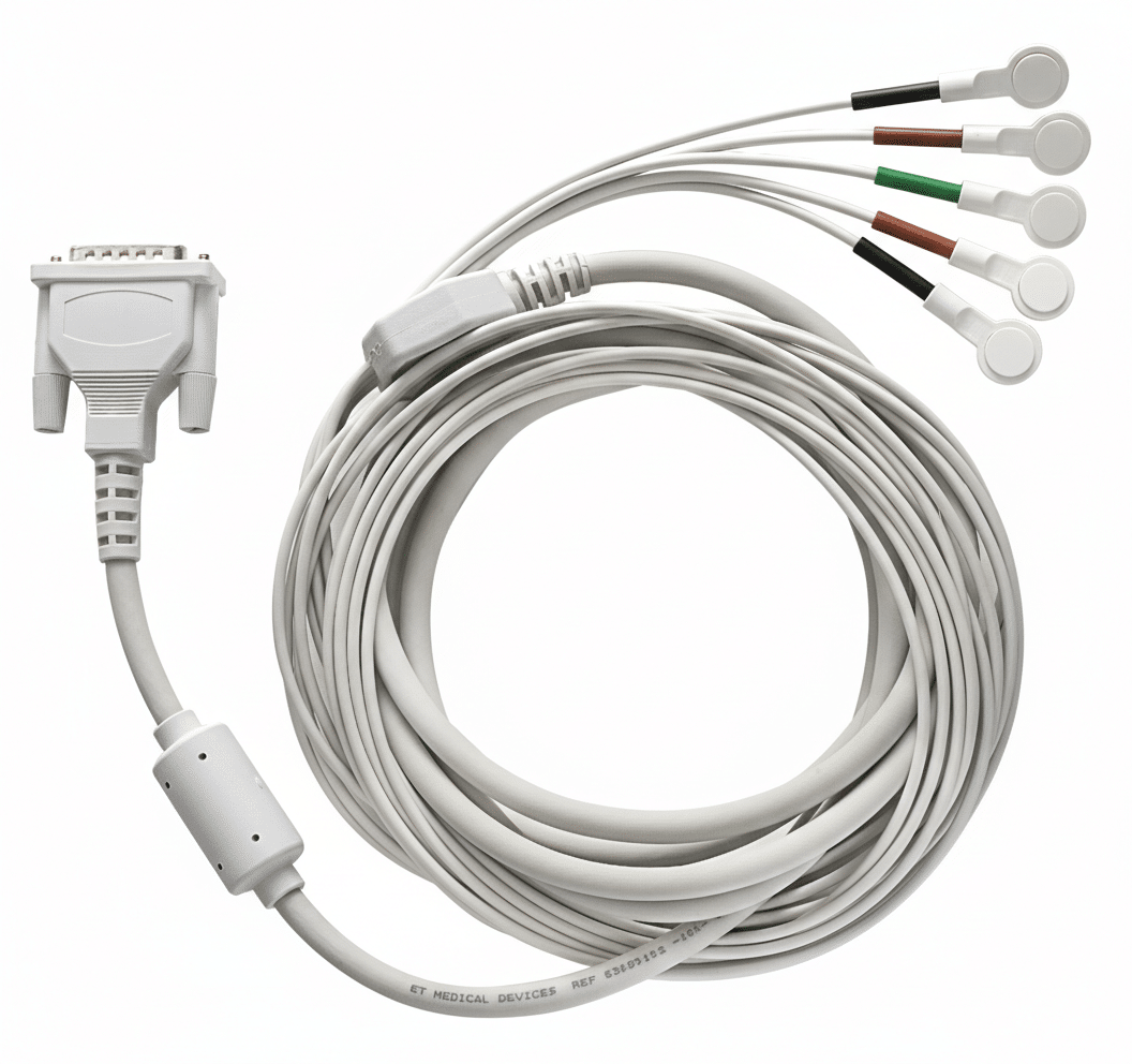 Patiëntenkabel drukknopaansluiting van Cardioline voor de ECG100 serie en de ECG200 serie