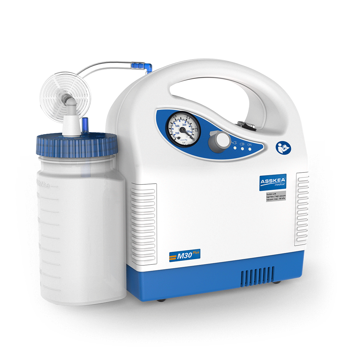 Asskea m30plus afzuigpomp volledig afgebeeld met meervoudig bruikbaar opvangreservoir