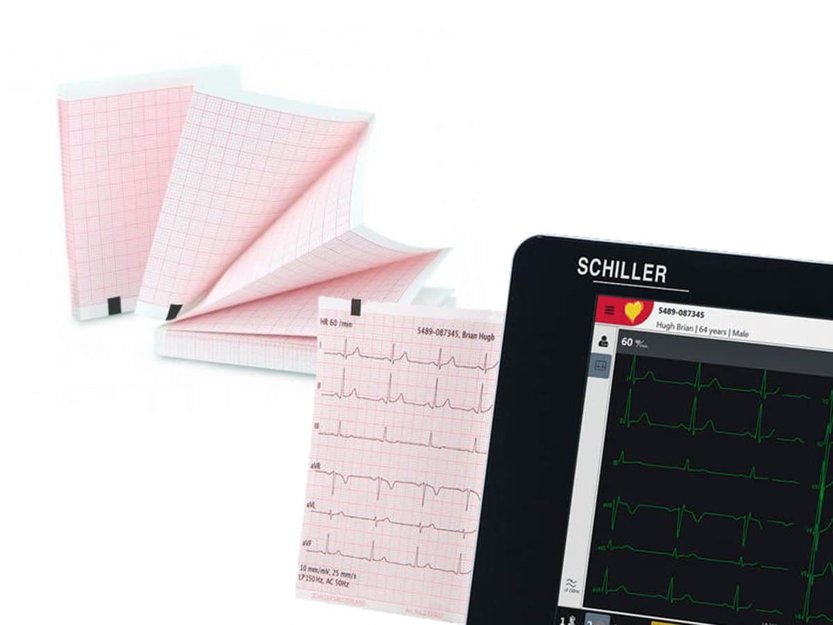 Schiller Cardiovit FT-1 met ecg-papier, registratiepapier, z-fold voor een geprinte ecg